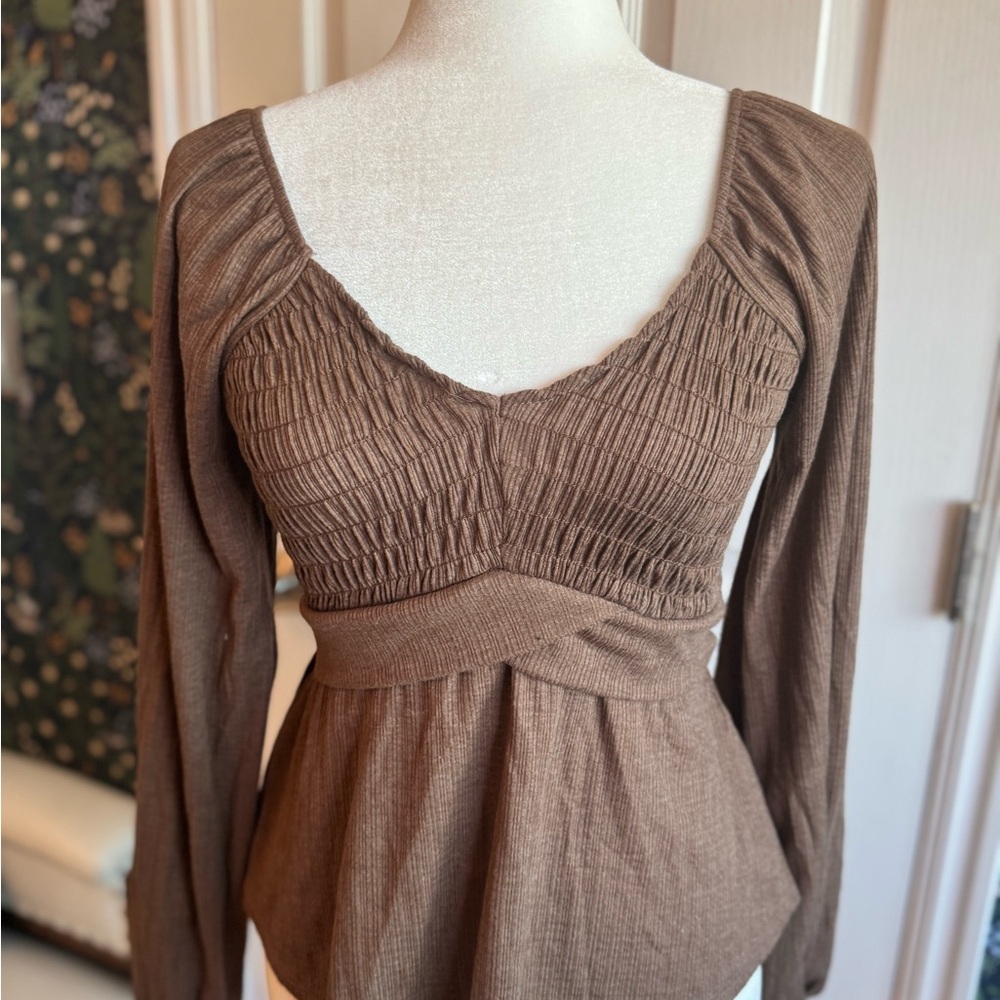 Altar'd State Brown Ruched Blouse